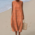 Vintage Loose Flower Art Sleeveless Cotton And Linen Tank Dress