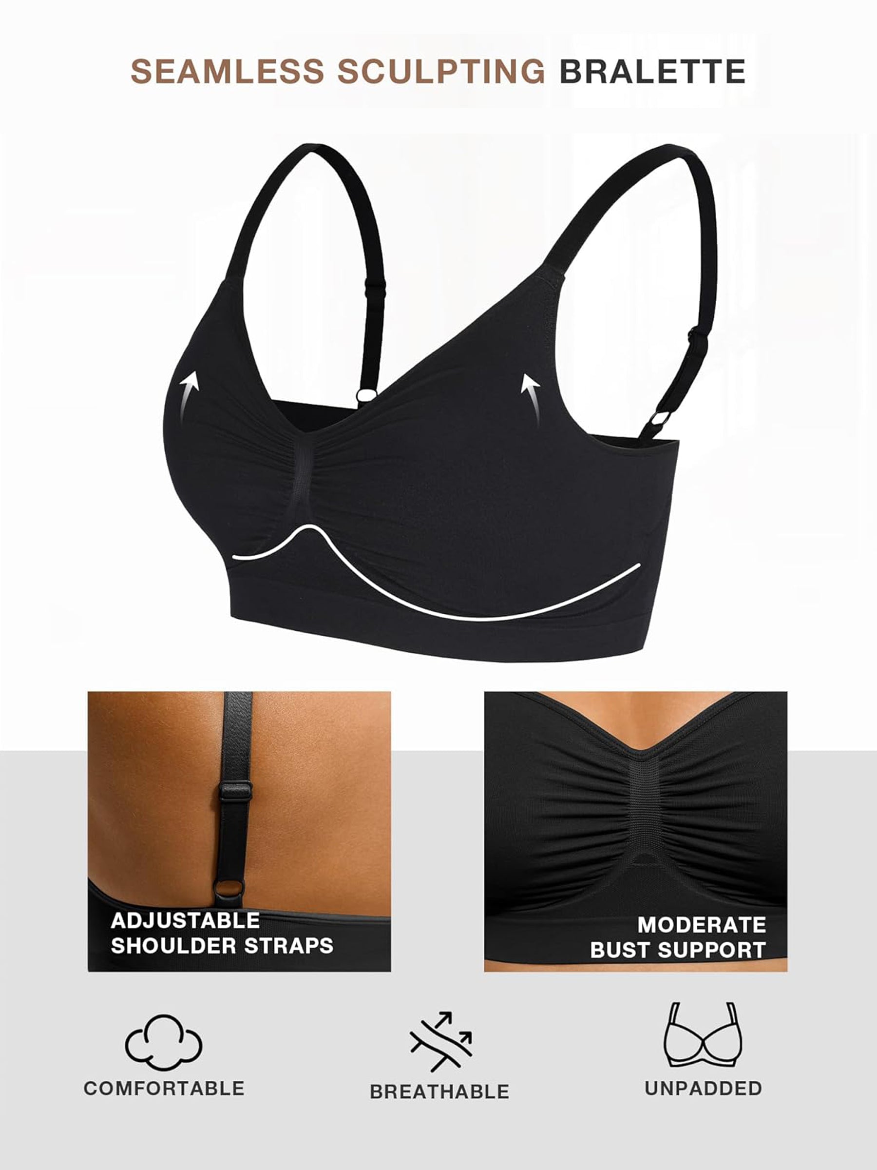 Pocketsh 3-Pack Smooth Seamless Wireless Bra Bundle