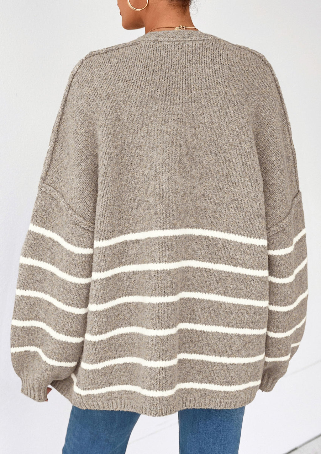 Women's Oversized Balloon Sleeve Striped Cardigan (Buy 2 Free Shipping)