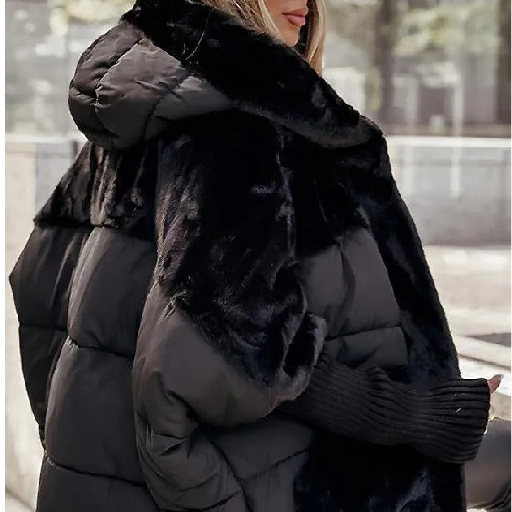 Onsandy Cream Faux Fur Quilted Puffer Coat: Chic Warmth for Winter Days
